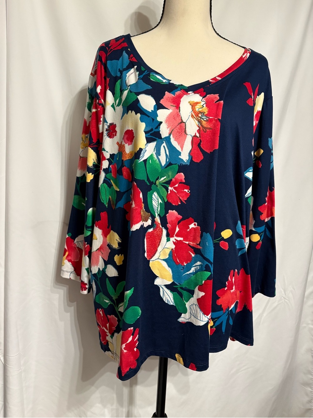 Pioneer Woman Navy Floral Swing Top - Women's Floral Long Sleeve Top SZ XXL